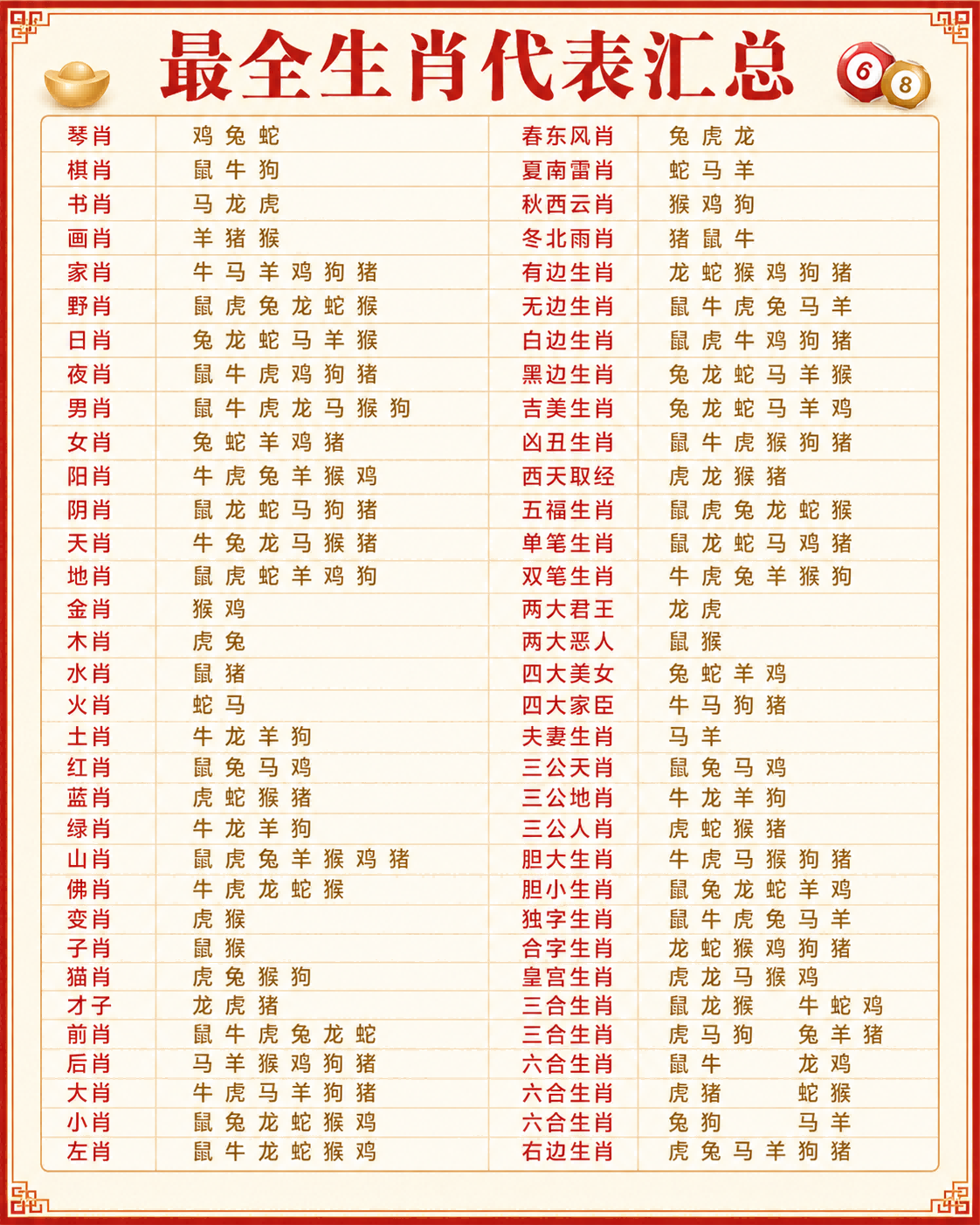 2026生肖表 1